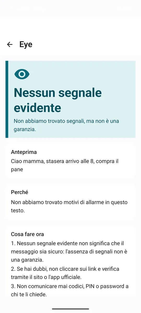 Verdetto «Nessun segnale evidente» con l'avvertenza che non è una garanzia